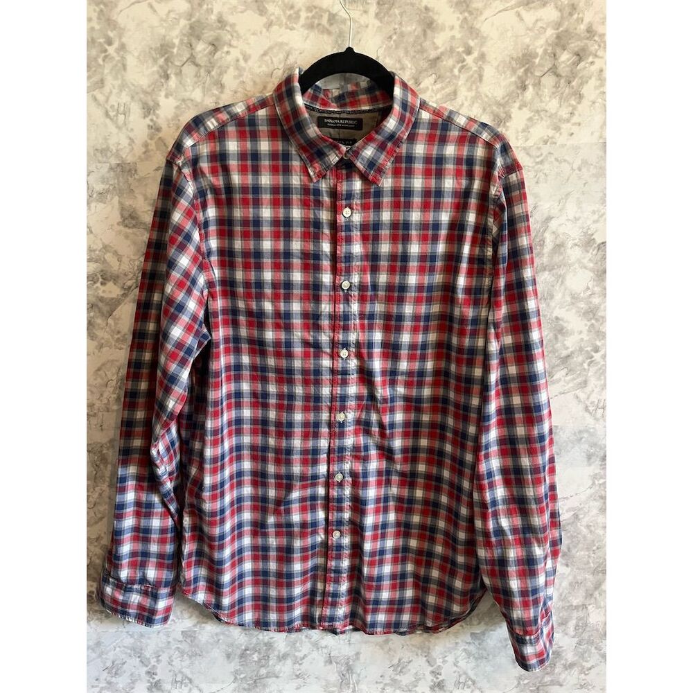 Banana Republic Men's Plaid Long Sleeve Button-Up Shirt Size L